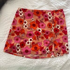 urban outfitters pink and red floral mini skirt